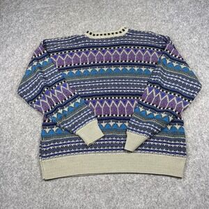 Vintage Sweater Men's Large Multicolored Striped Grandpa Chic